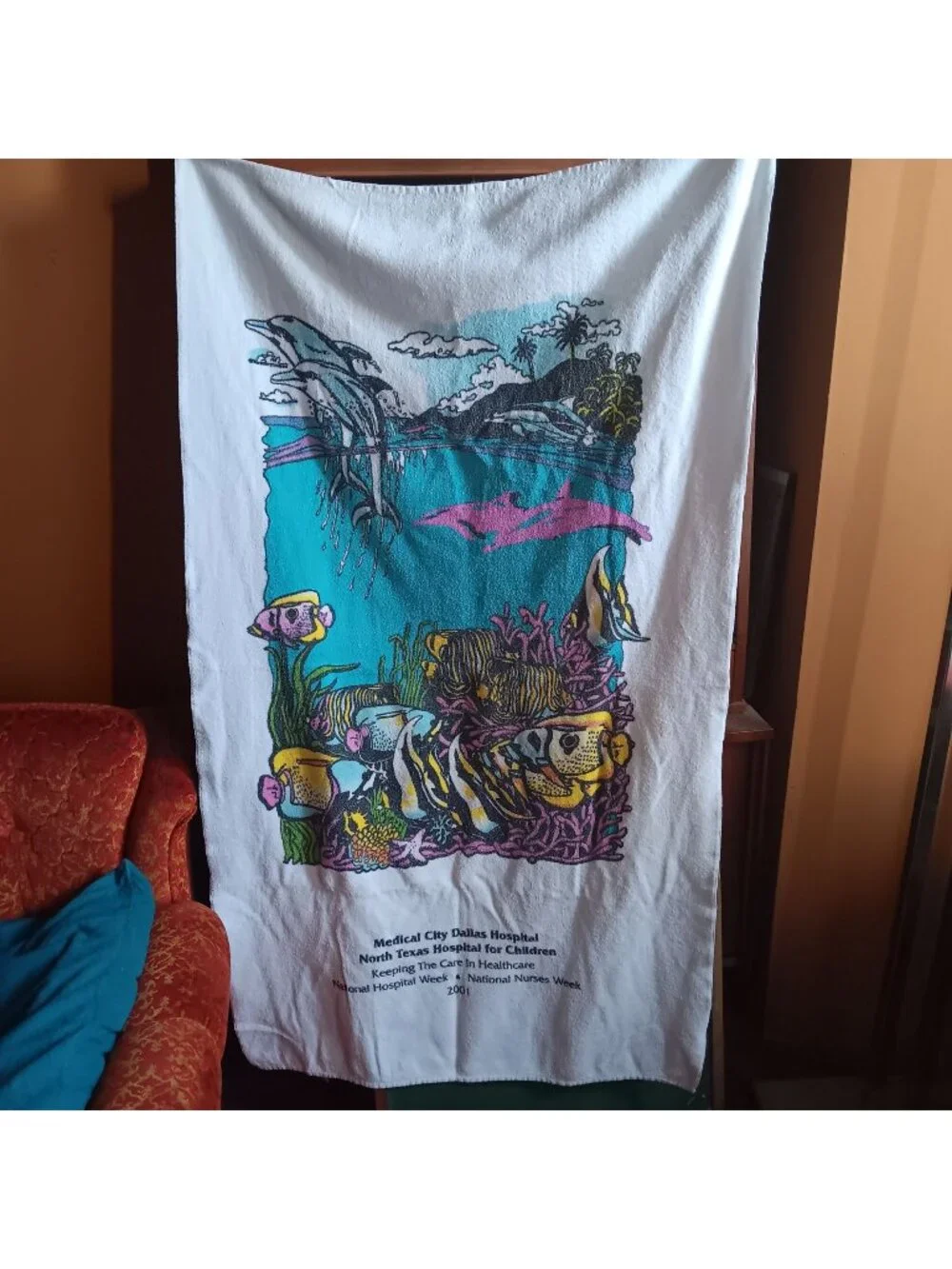 Medical City Dallas 2001 Nurse Week Dolphin/Coral Graphic Beach Towel 35x60
